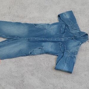 Free People /We The Free Blue Long-Sleeve Denim Jumpsuit